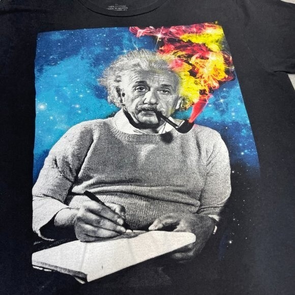 Albert Einstein Shirt Womens Medium Black Smoking Pipe‎ Galaxy Scientist Casual - Picture 3 of 14